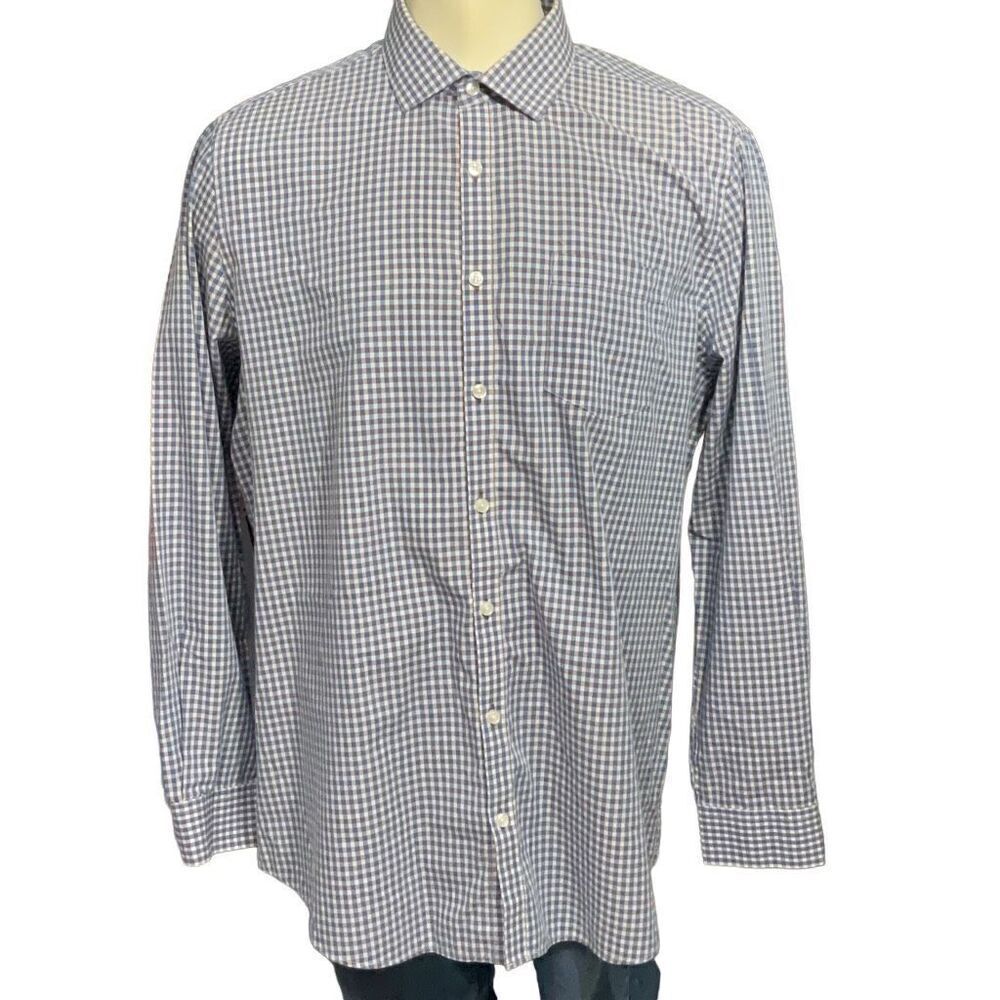 Dressmann Vtg Well dressed Blue Gray Gingham Check Shirt Long Sleeve 2XL 45/46